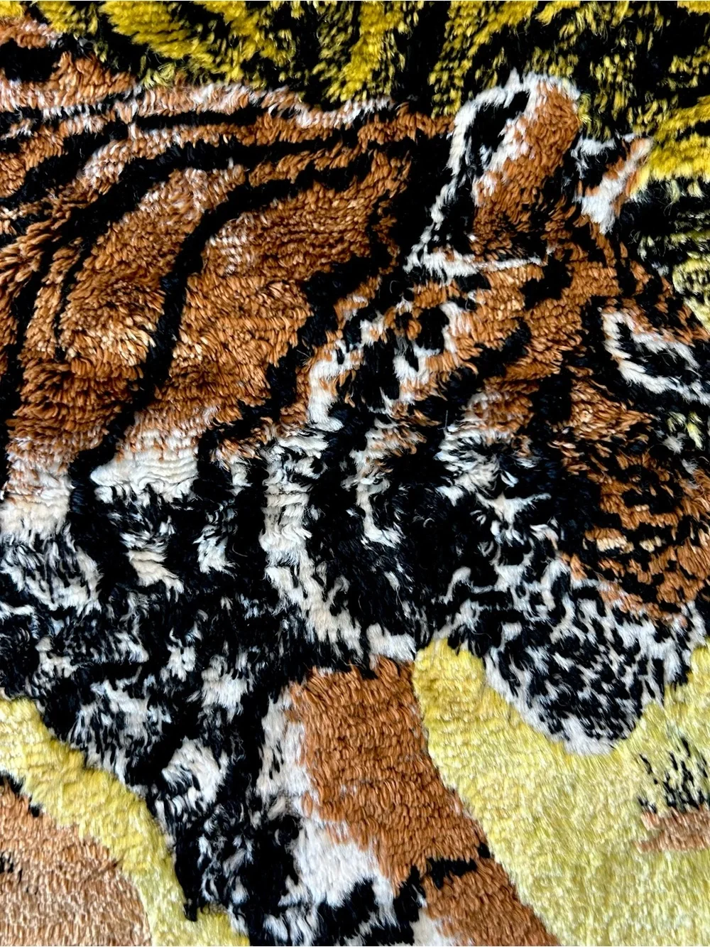 VTG Tiger Family Tapestry 1970s  Woven Velveteen Wall Hanging 36.5x19 Lebanon